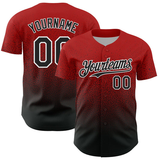 Custom Red Black-White Fade Fashion Speckle Authentic Baseball Jersey - Main View