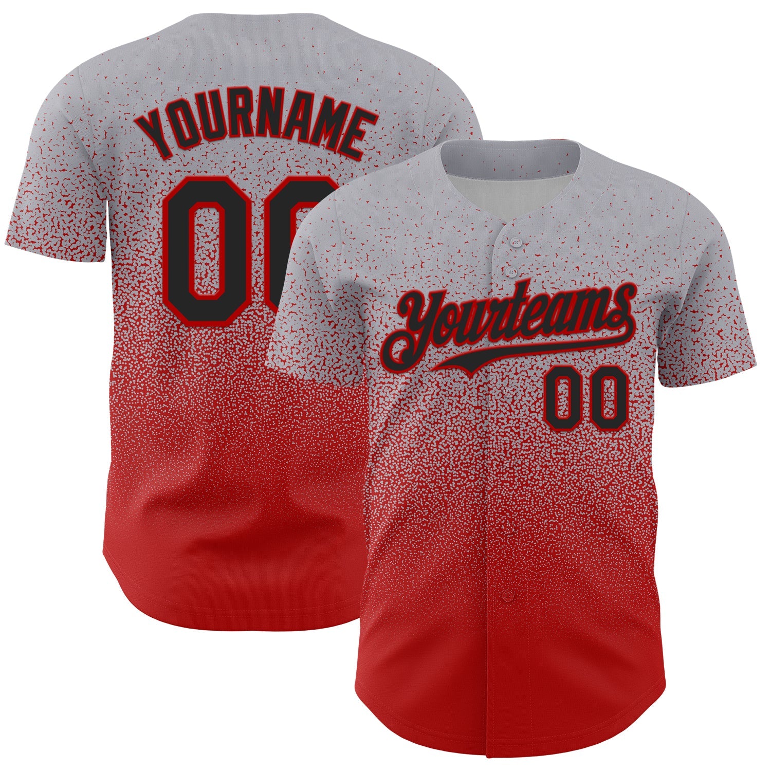 Custom Gray Black-Red Fade Fashion Speckle Authentic Baseball Jersey - Main View