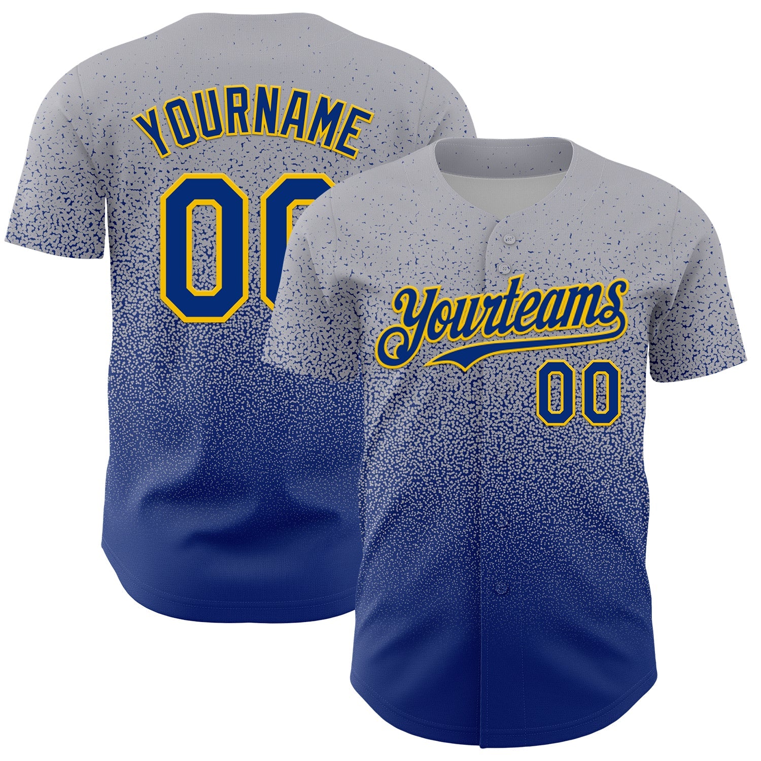 Custom Gray Royal-Gold Fade Fashion Speckle Authentic Baseball Jersey - Main View