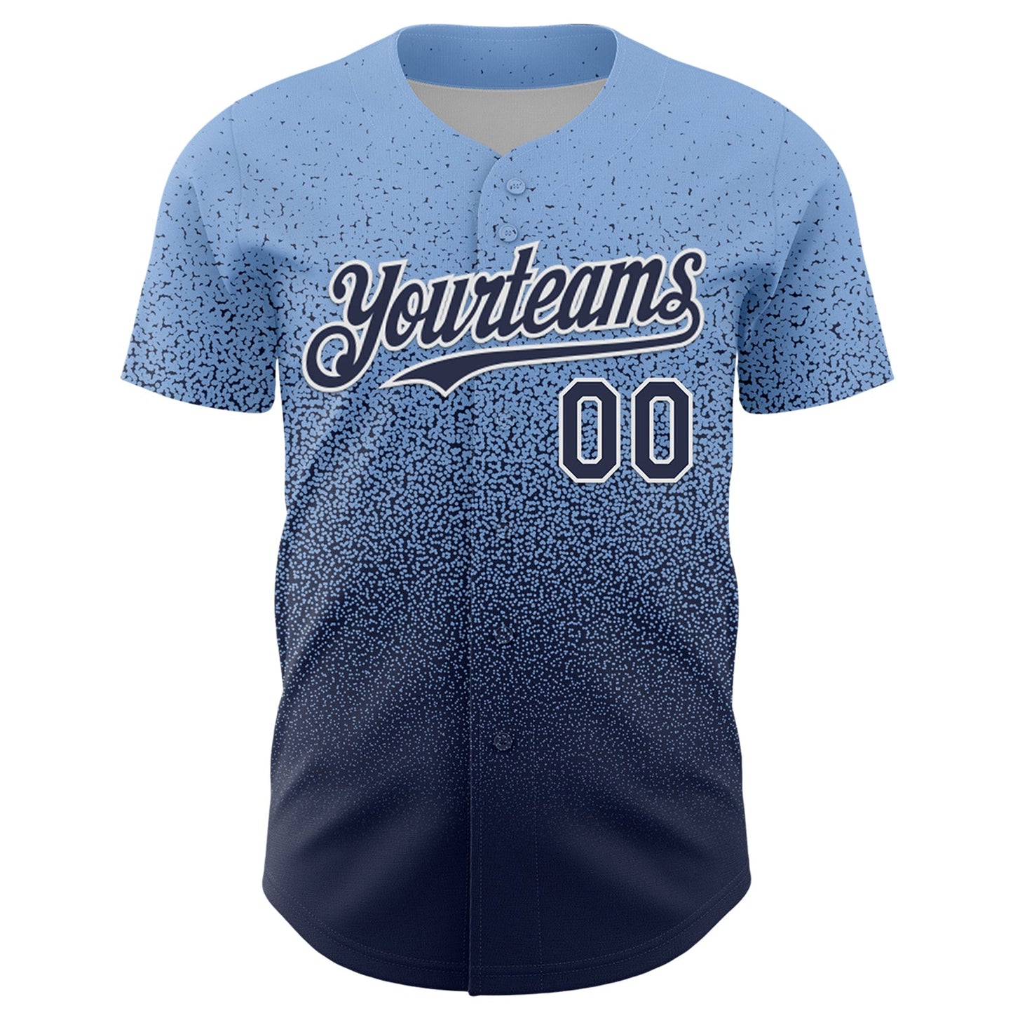 Custom Light Blue Navy-White Fade Fashion Speckle Authentic Baseball Jersey view 2
