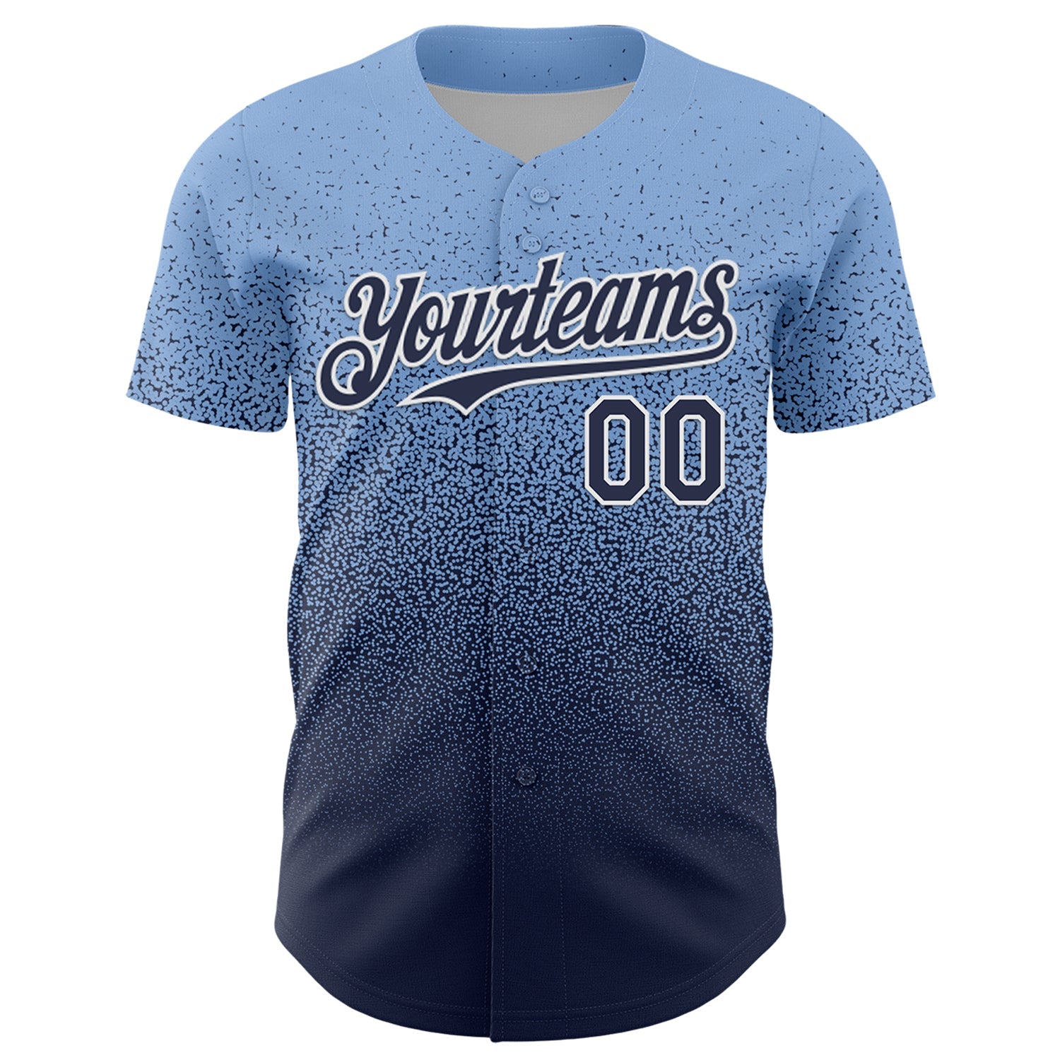 Custom Light Blue Navy-White Fade Fashion Speckle Authentic Baseball Jersey view 2