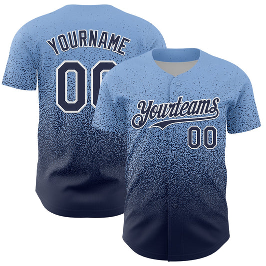 Custom Light Blue Navy-White Fade Fashion Speckle Authentic Baseball Jersey - Main View