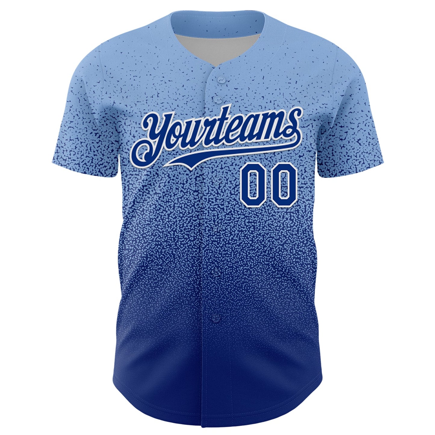 Custom Light Blue Royal-White Fade Fashion Speckle Authentic Baseball Jersey view 2