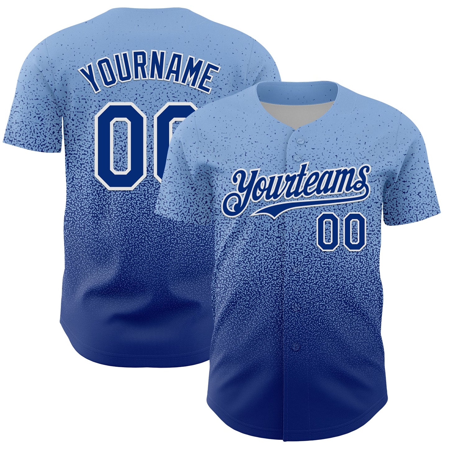 Custom Light Blue Royal-White Fade Fashion Speckle Authentic Baseball Jersey - Main View