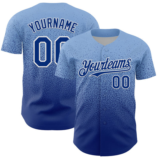 Custom Light Blue Royal-White Fade Fashion Speckle Authentic Baseball Jersey - Main View