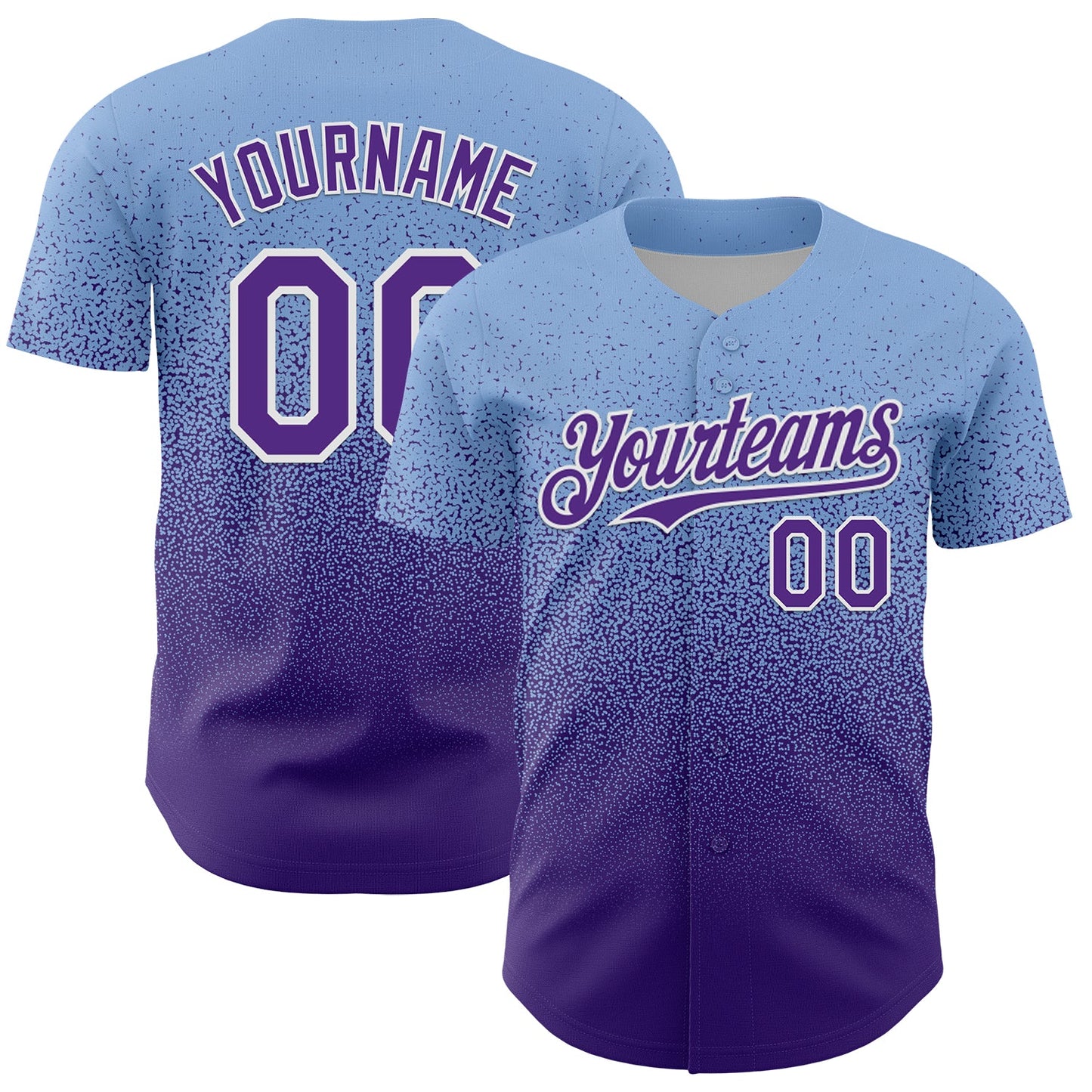 Custom Light Blue Purple-White Fade Fashion Speckle Authentic Baseball Jersey - Main View