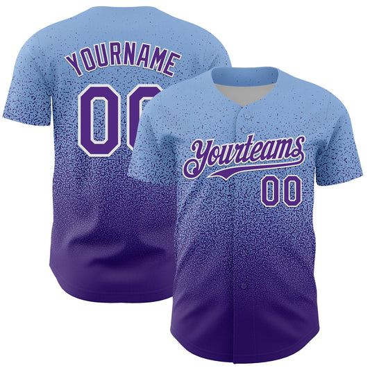 Custom Light Blue Purple-White Fade Fashion Speckle Authentic Baseball Jersey - Main View