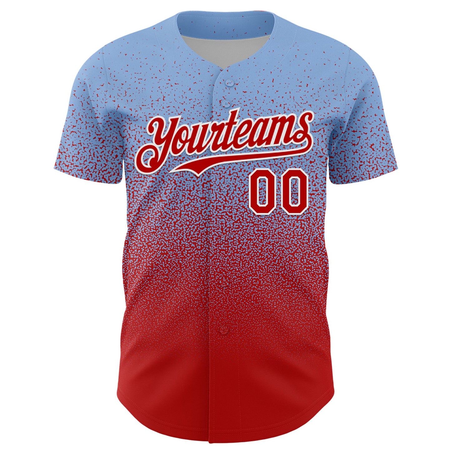 Custom Light Blue Red-White Fade Fashion Speckle Authentic Baseball Jersey view 2