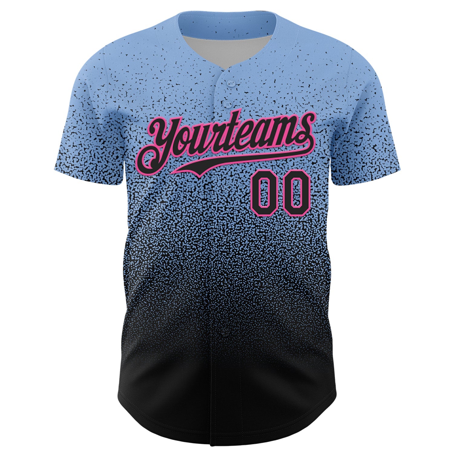 Custom Light Blue Black-Pink Fade Fashion Speckle Authentic Baseball Jersey view 2