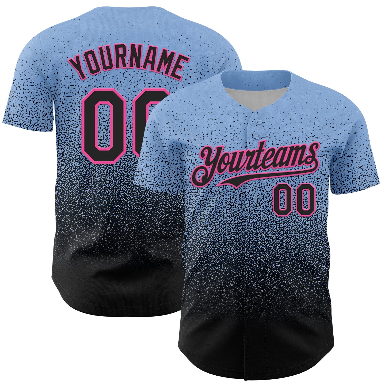 Custom Light Blue Black-Pink Fade Fashion Speckle Authentic Baseball Jersey - Main View