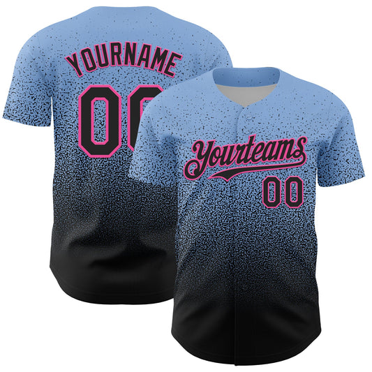 Custom Light Blue Black-Pink Fade Fashion Speckle Authentic Baseball Jersey - Main View
