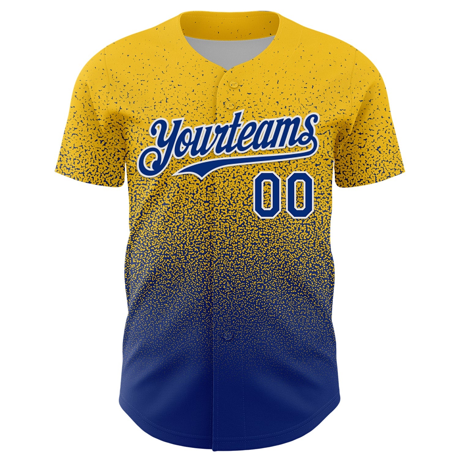 Custom Yellow Royal-White Fade Fashion Speckle Authentic Baseball Jersey view 2