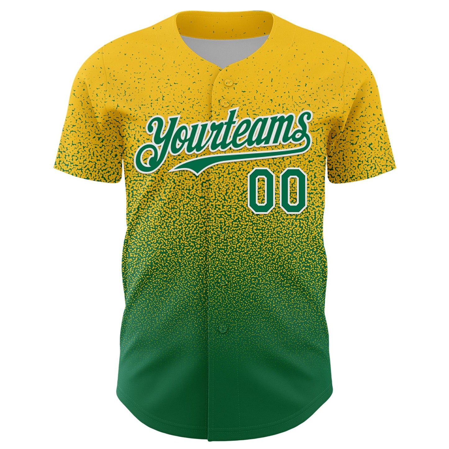Custom Yellow Kelly Green-White Fade Fashion Speckle Authentic Baseball Jersey view 2