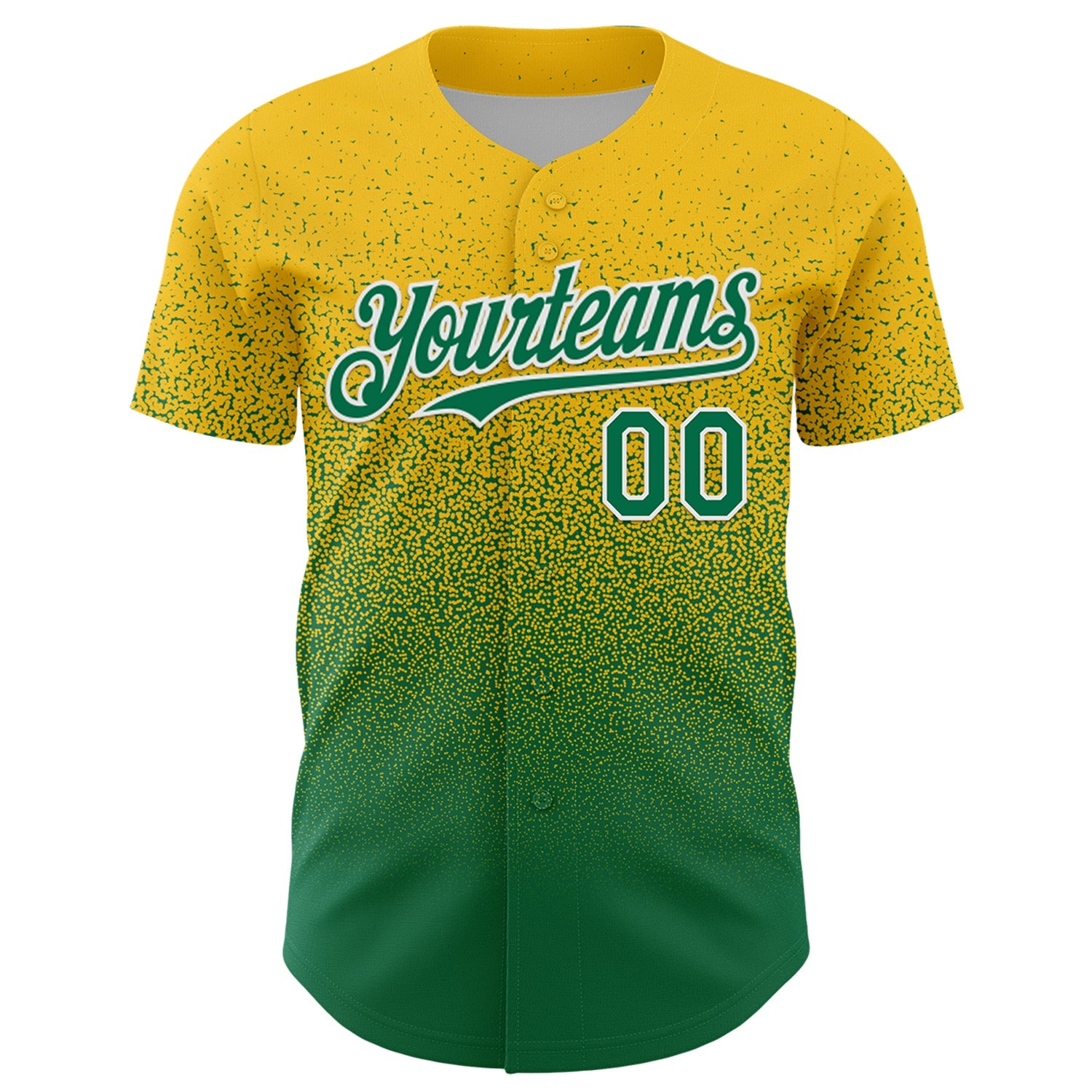 Custom Yellow Kelly Green-White Fade Fashion Speckle Authentic Baseball Jersey view 2