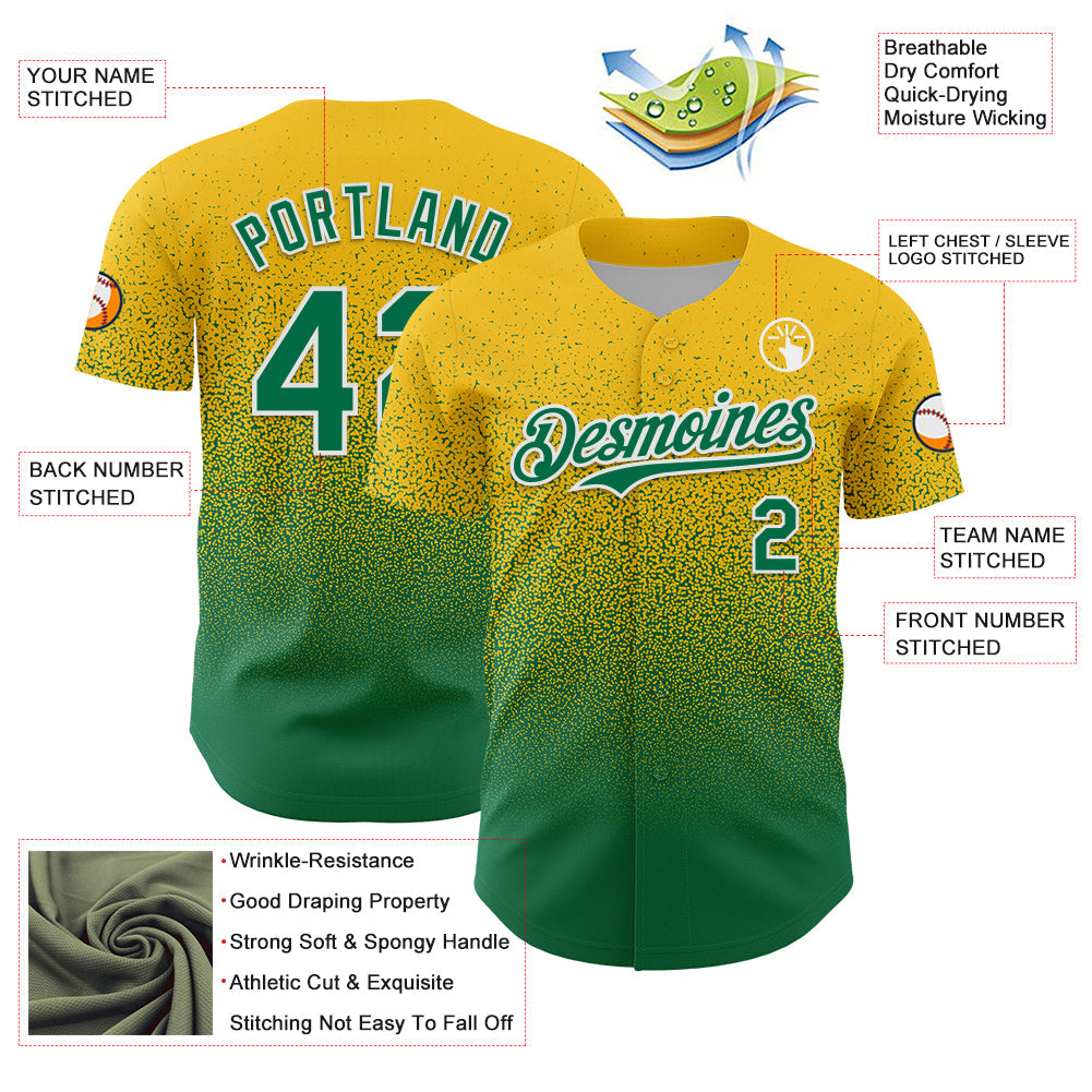 Custom Yellow Kelly Green-White Fade Fashion Speckle Authentic Baseball Jersey view 3