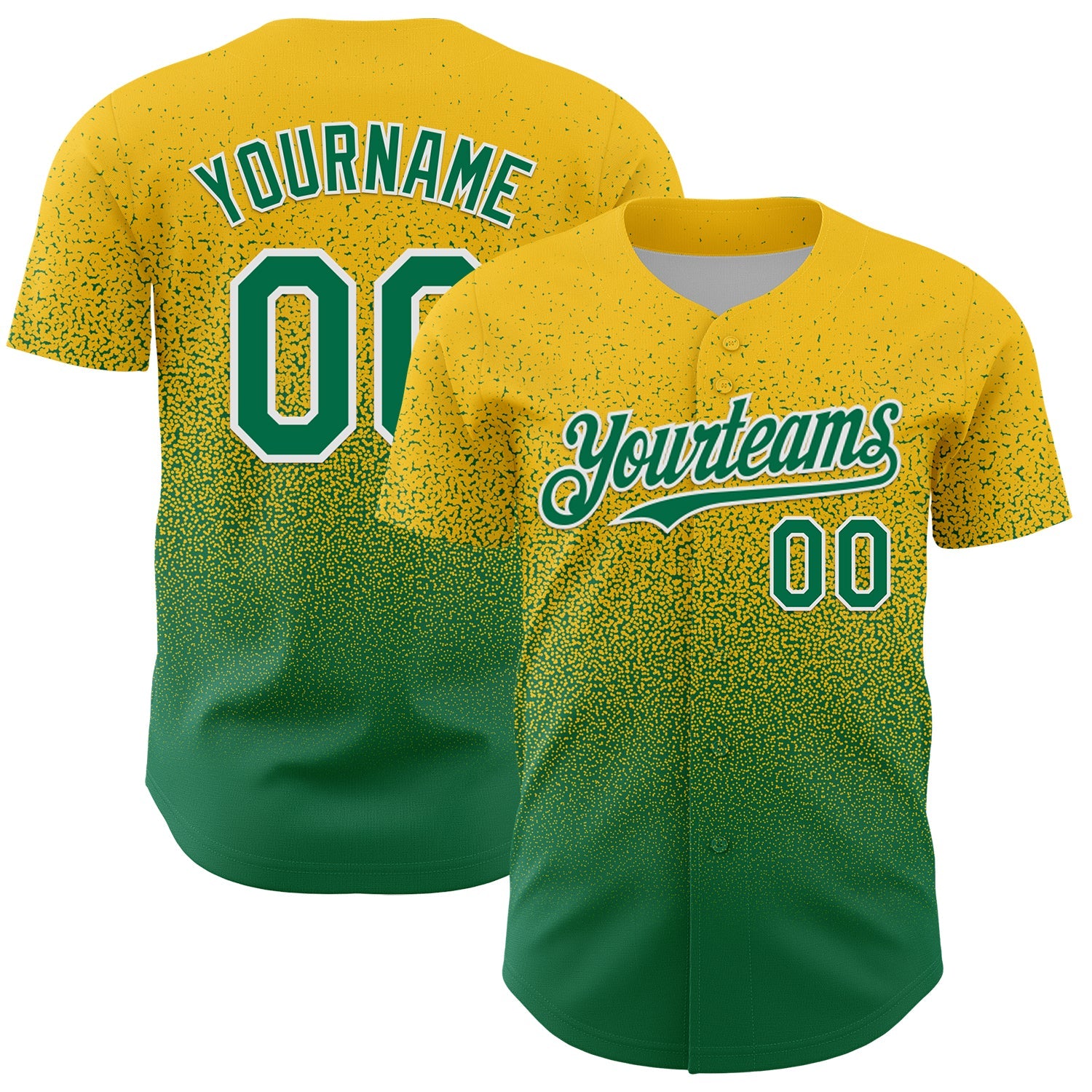 Custom Yellow Kelly Green-White Fade Fashion Speckle Authentic Baseball Jersey - Main View