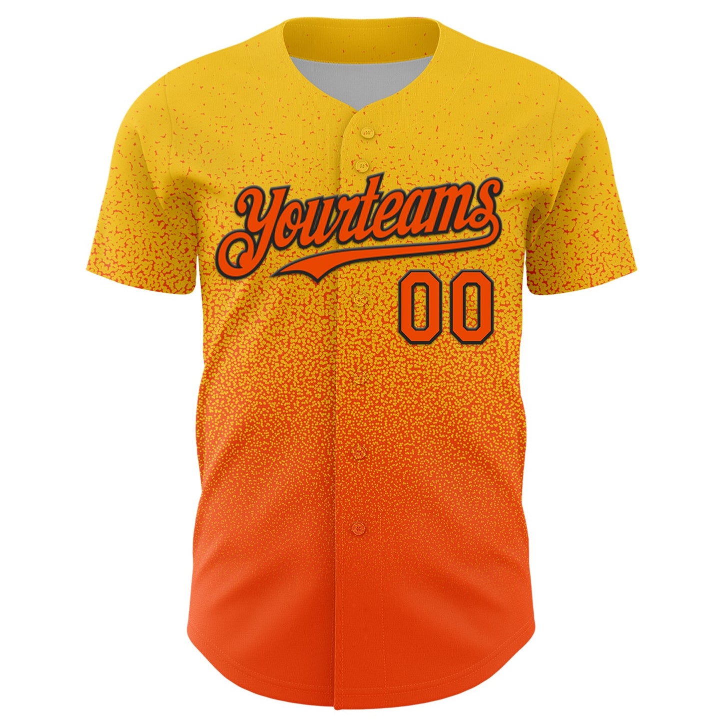 Custom Yellow Orange-Black Fade Fashion Speckle Authentic Baseball Jersey view 2