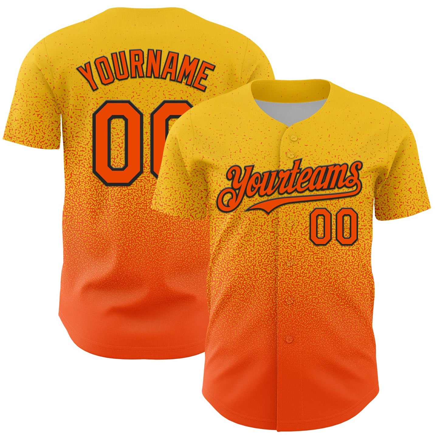 Custom Yellow Orange-Black Fade Fashion Speckle Authentic Baseball Jersey - Main View