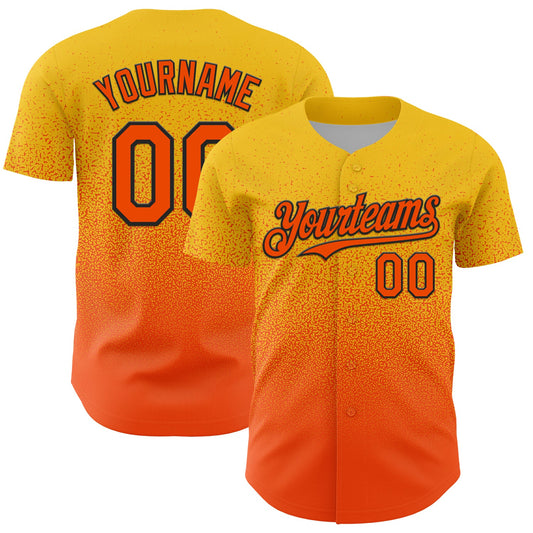 Custom Yellow Orange-Black Fade Fashion Speckle Authentic Baseball Jersey - Main View
