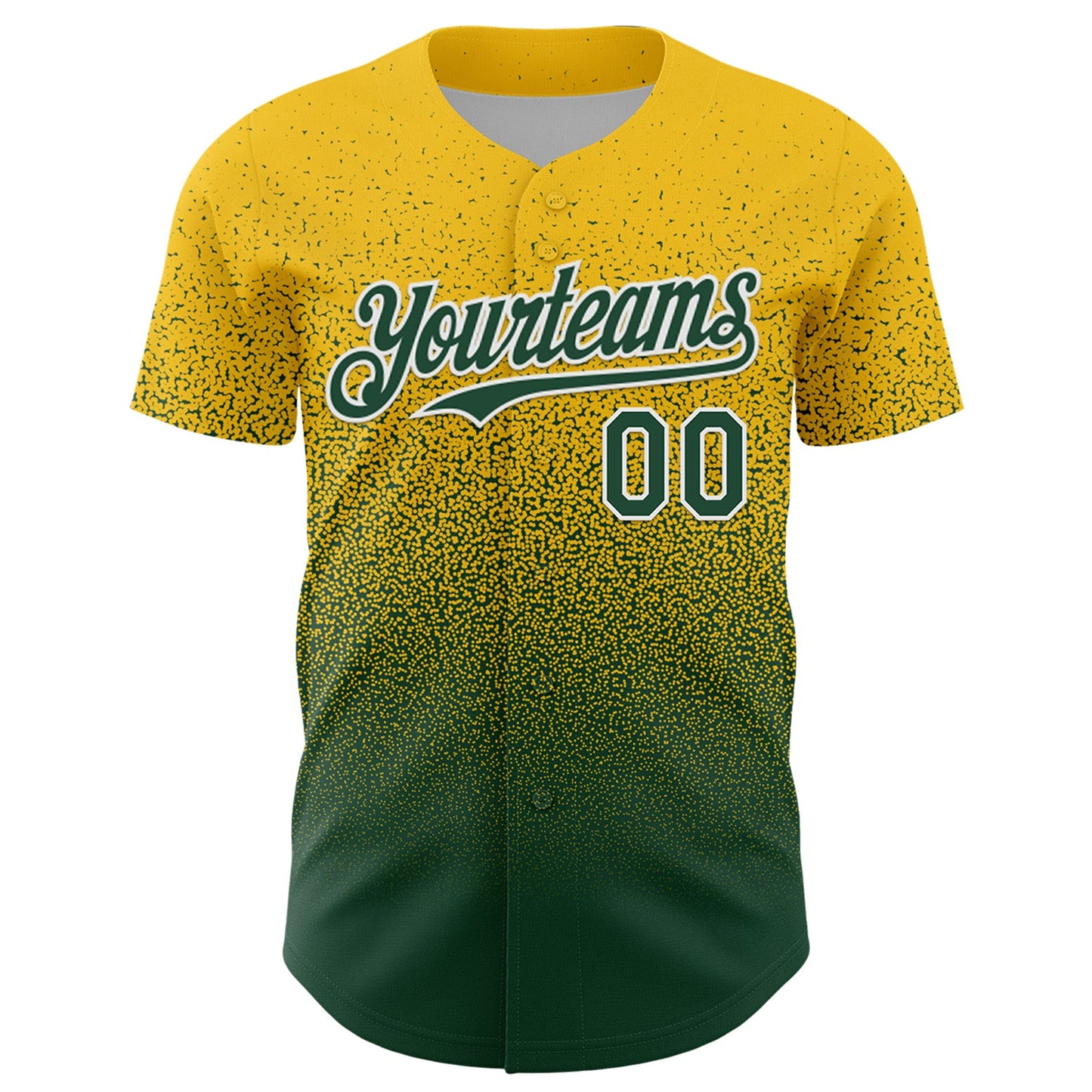 Custom Yellow Green-White Fade Fashion Speckle Authentic Baseball Jersey view 2