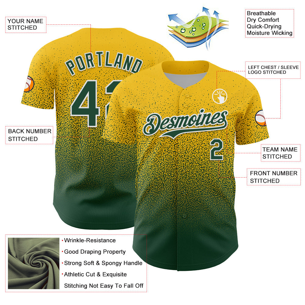 Custom Yellow Green-White Fade Fashion Speckle Authentic Baseball Jersey view 3