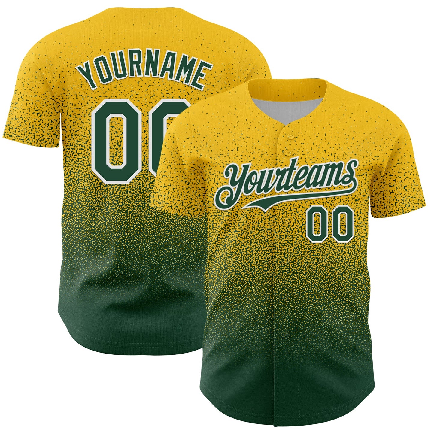 Custom Yellow Green-White Fade Fashion Speckle Authentic Baseball Jersey - Main View