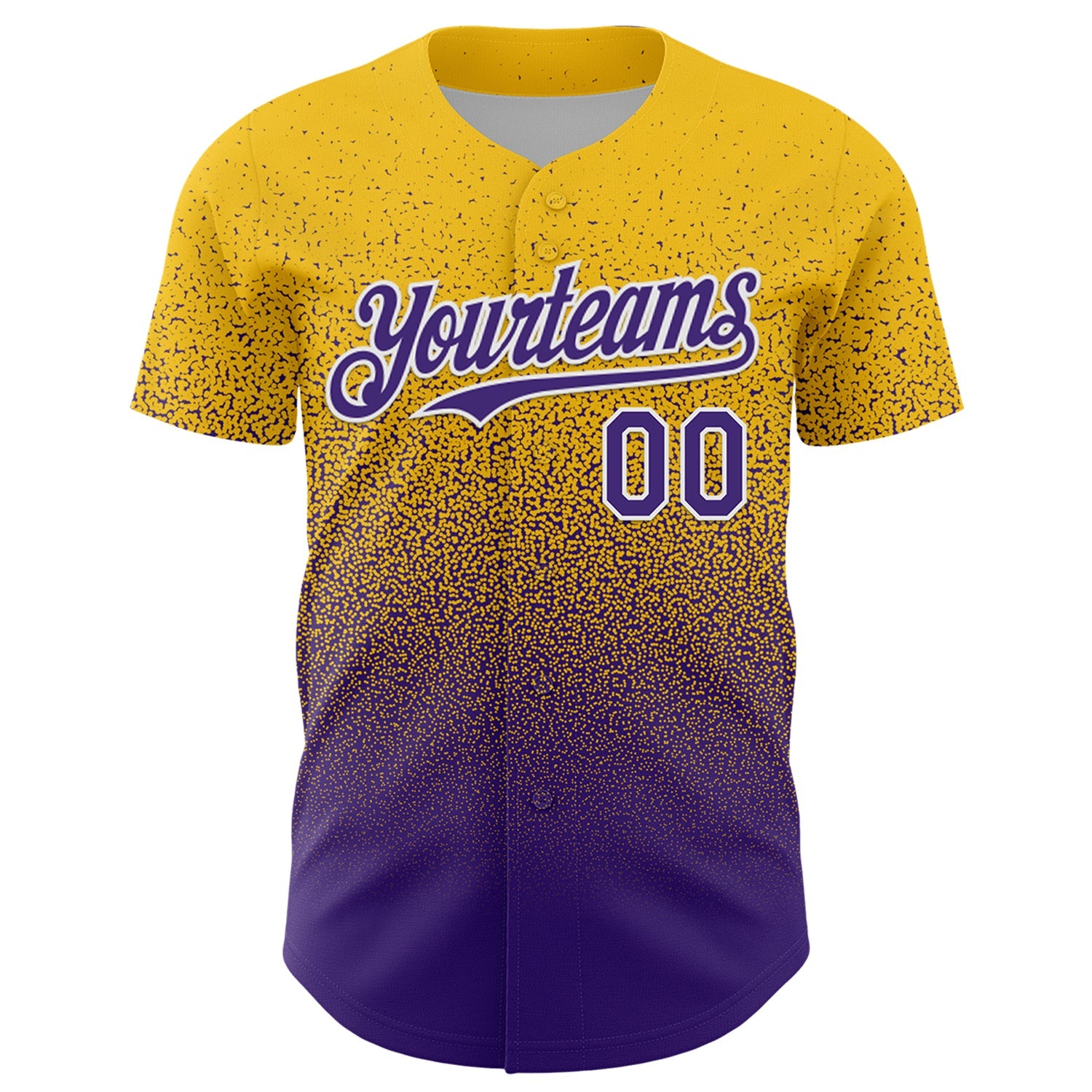 Custom Yellow Purple-White Fade Fashion Speckle Authentic Baseball Jersey view 2