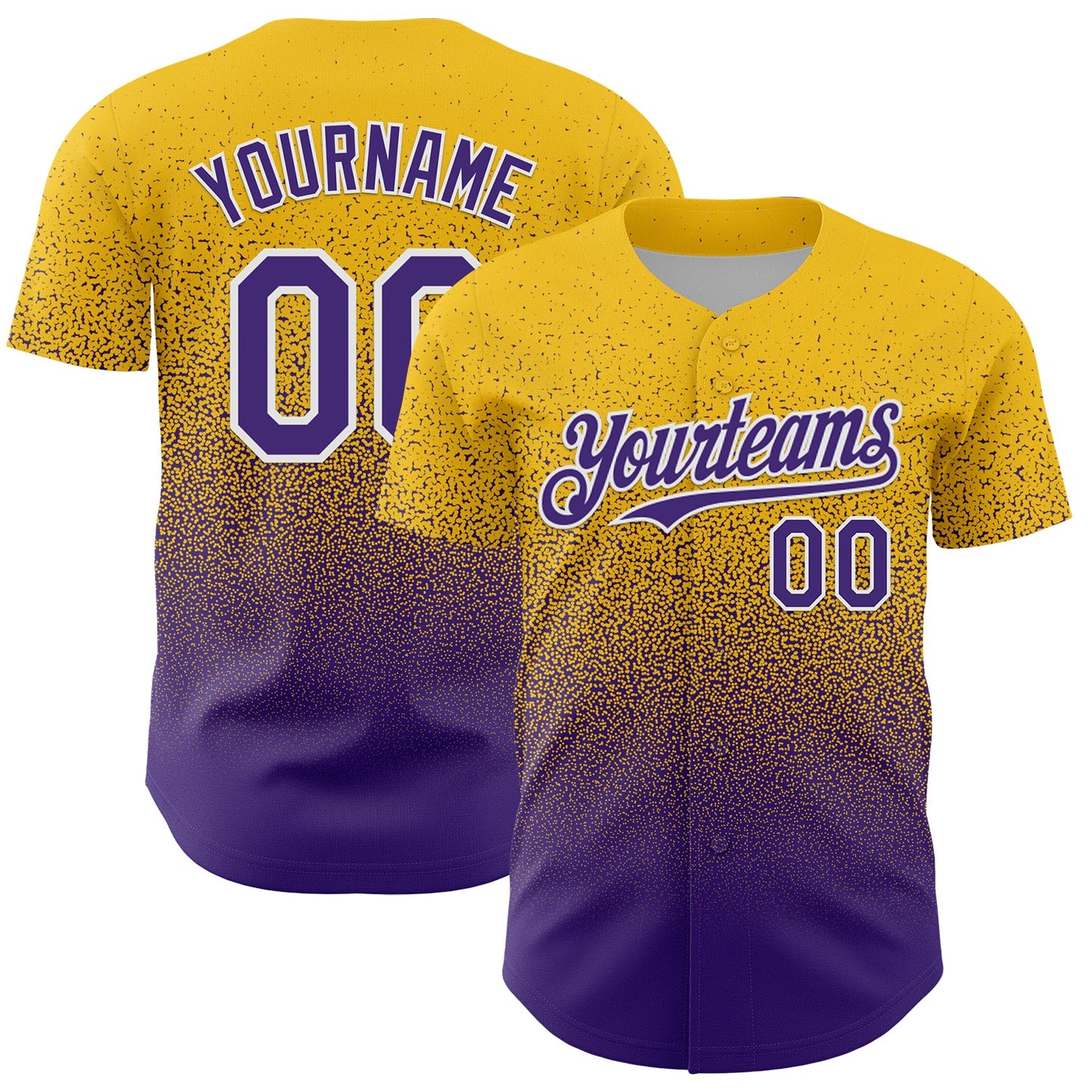 Custom Yellow Purple-White Fade Fashion Speckle Authentic Baseball Jersey - Main View