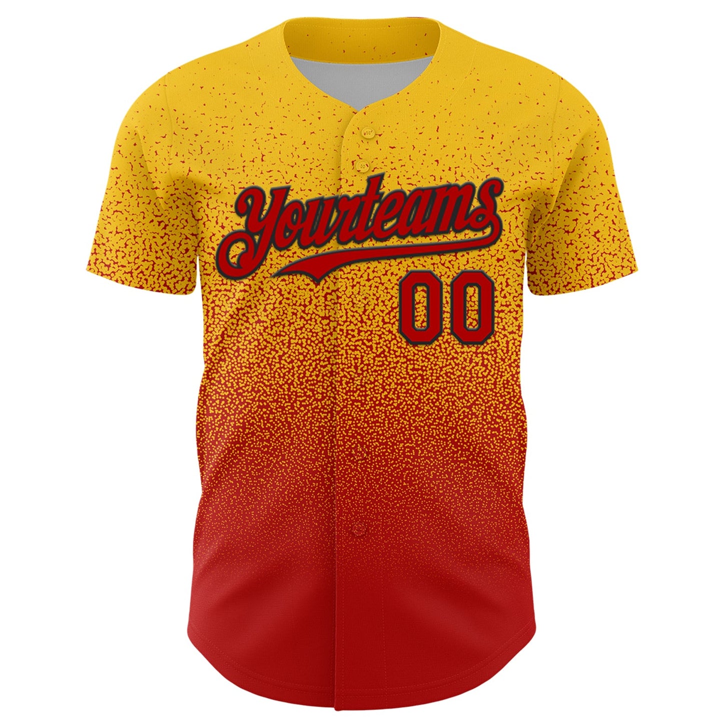 Custom Yellow Red-Black Fade Fashion Speckle Authentic Baseball Jersey view 2