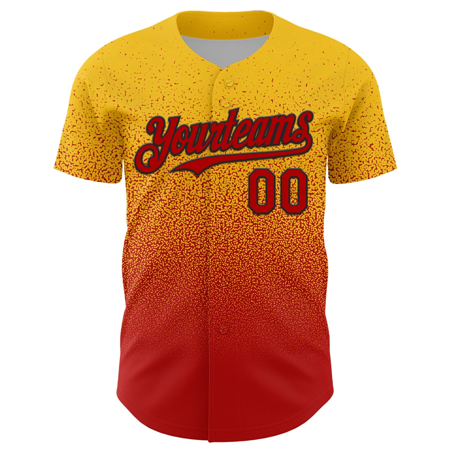 Custom Yellow Red-Black Fade Fashion Speckle Authentic Baseball Jersey view 2