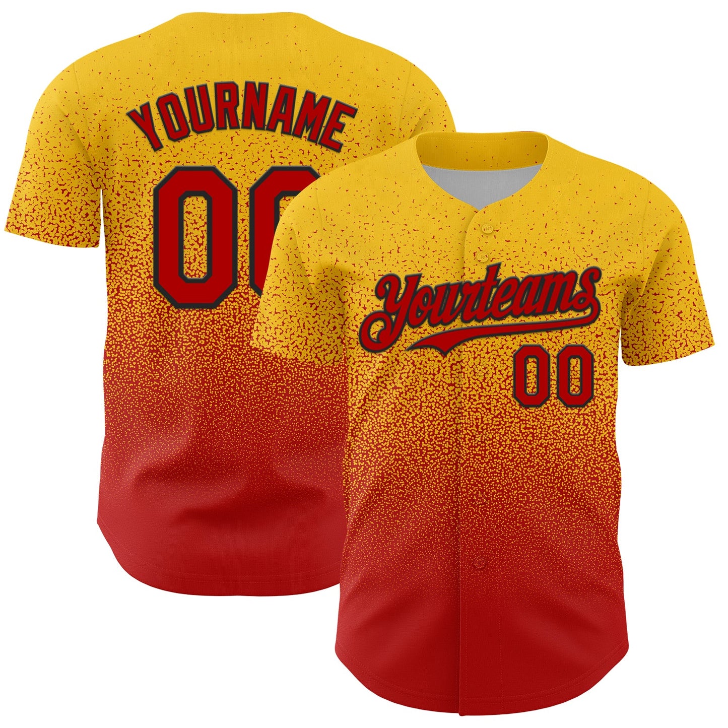 Custom Yellow Red-Black Fade Fashion Speckle Authentic Baseball Jersey - Main View