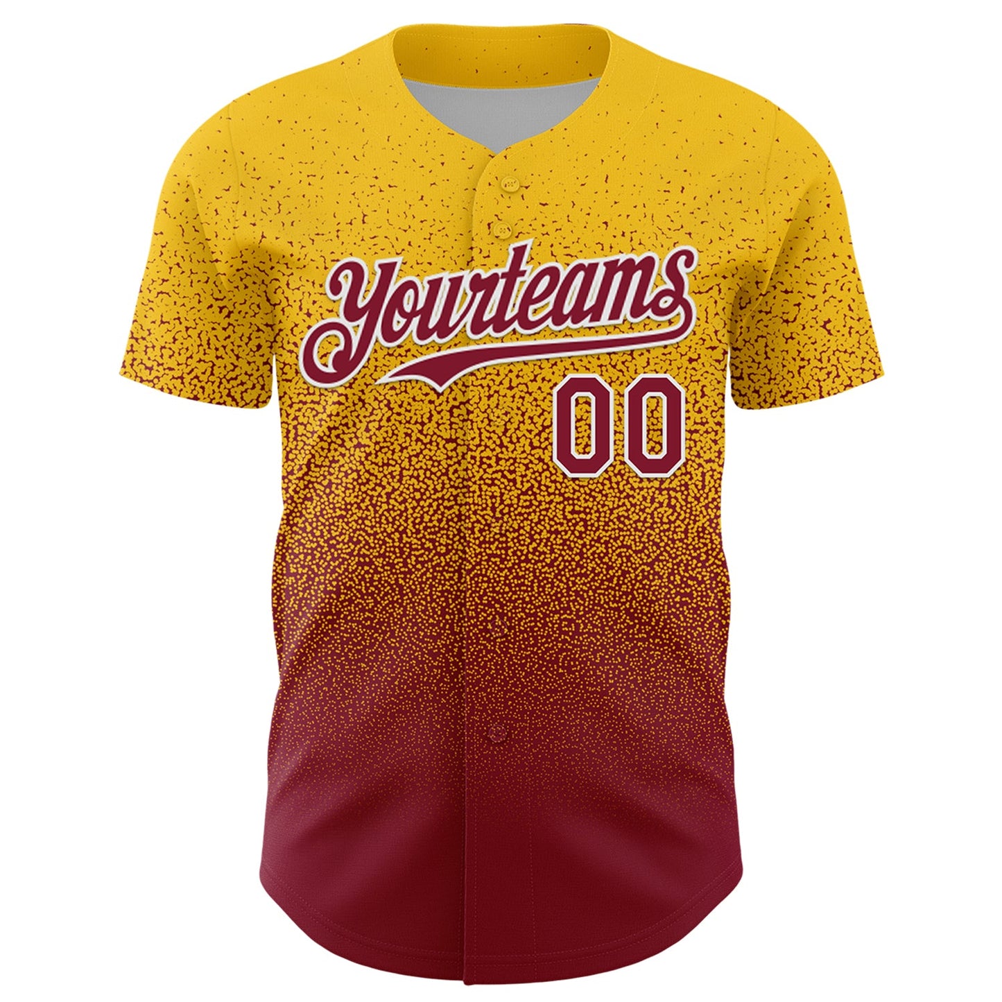 Custom Yellow Crimson-White Fade Fashion Speckle Authentic Baseball Jersey view 2