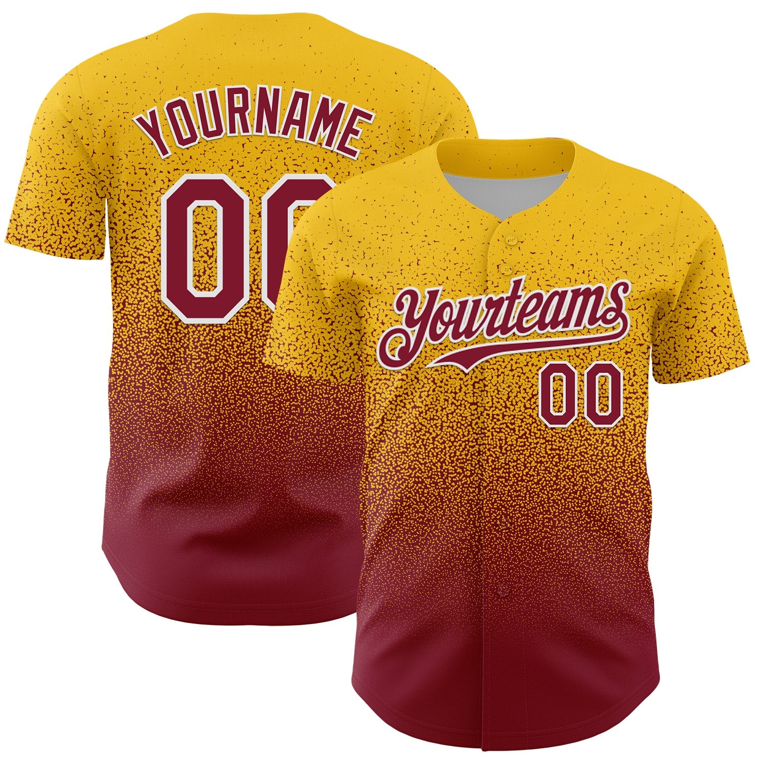 Custom Yellow Crimson-White Fade Fashion Speckle Authentic Baseball Jersey - Main View