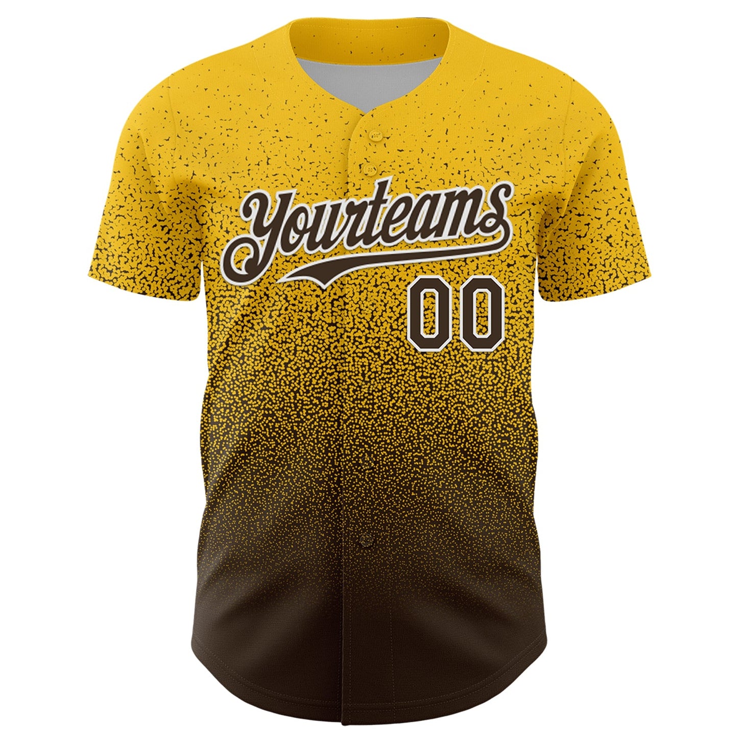 Custom Yellow Brown-White Fade Fashion Speckle Authentic Baseball Jersey view 2