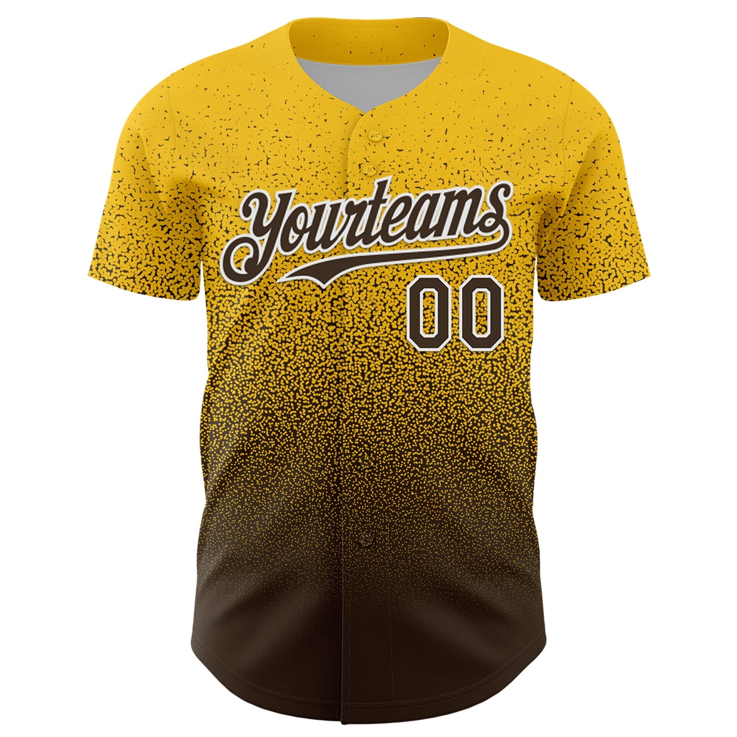 Custom Yellow Brown-White Fade Fashion Speckle Authentic Baseball Jersey view 2