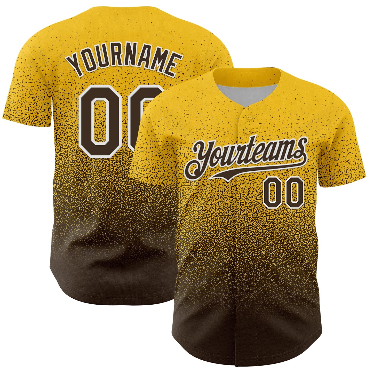 Custom Yellow Brown-White Fade Fashion Speckle Authentic Baseball Jersey - Main View