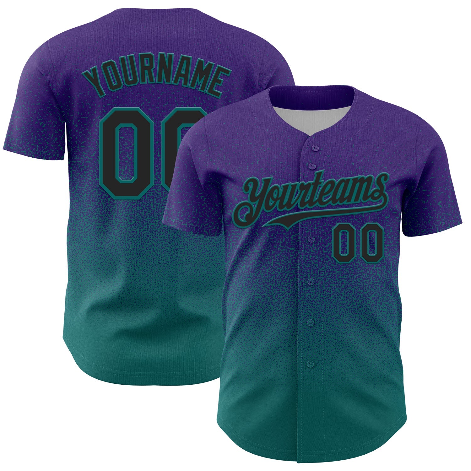 Custom Purple Black-Teal Fade Fashion Speckle Authentic Baseball Jersey - Main View