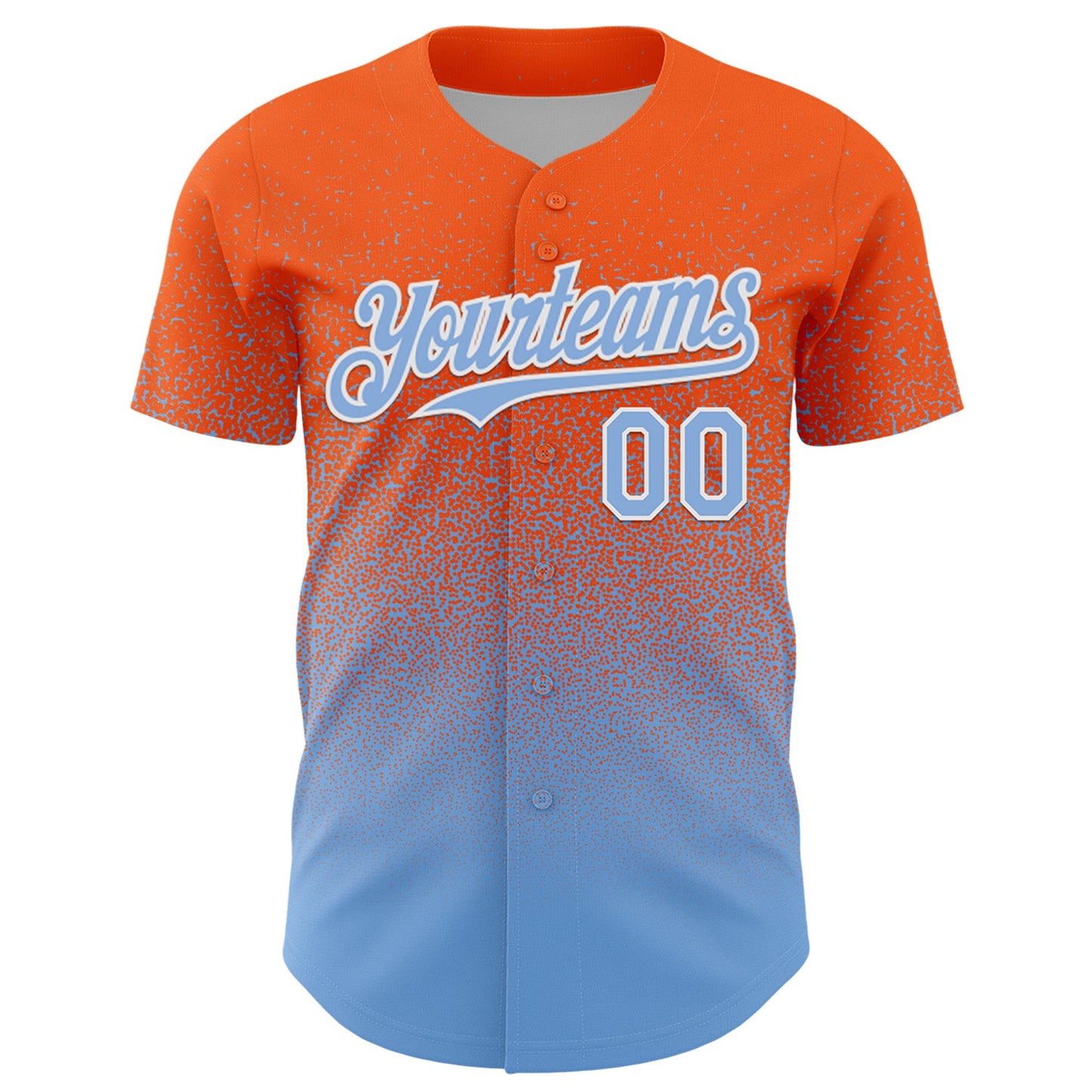 Custom Orange Light Blue-White Fade Fashion Speckle Authentic Baseball Jersey view 2