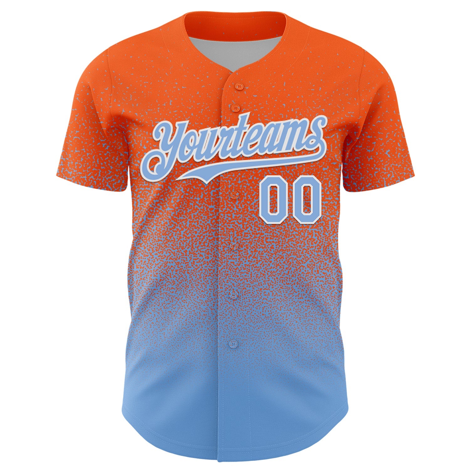 Custom Orange Light Blue-White Fade Fashion Speckle Authentic Baseball Jersey view 2