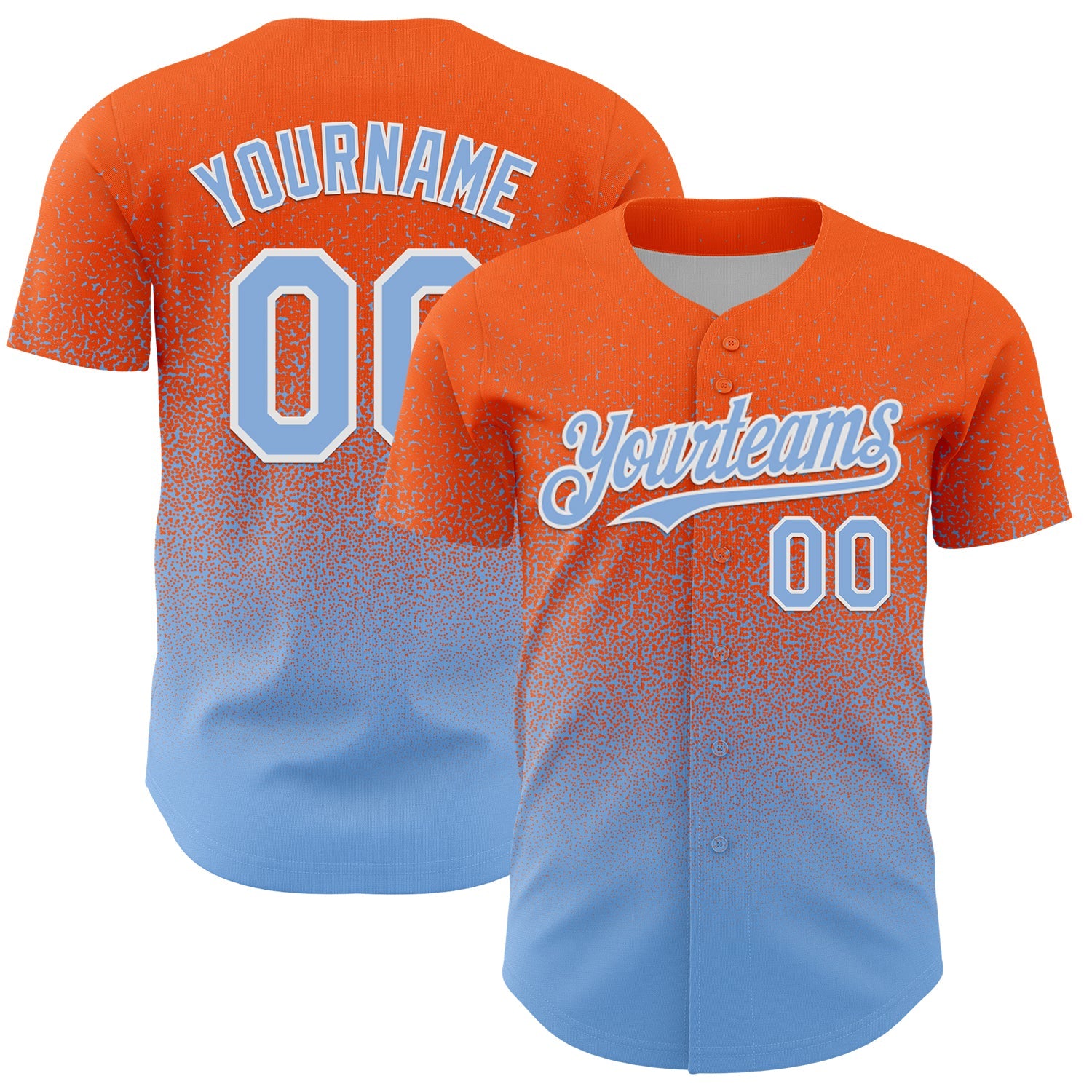 Custom Orange Light Blue-White Fade Fashion Speckle Authentic Baseball Jersey - Main View