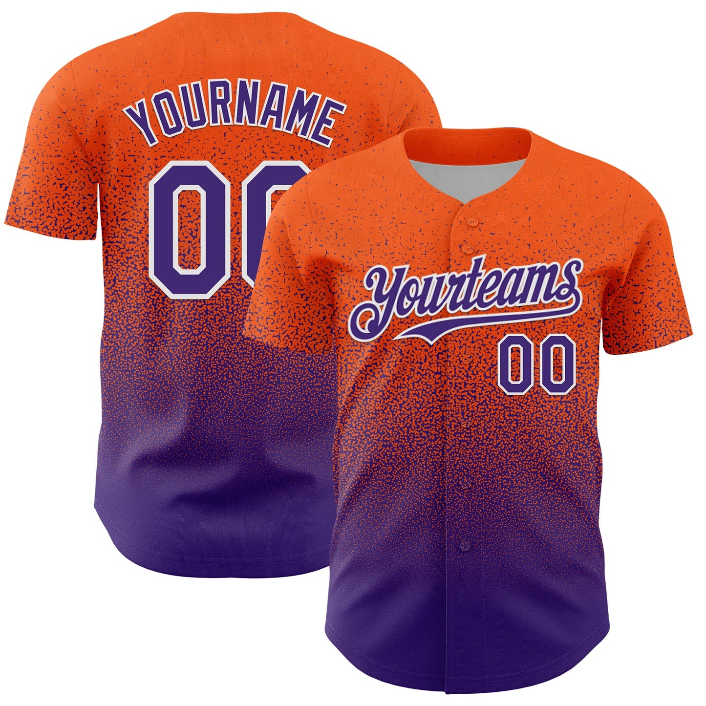 Custom Orange Purple-White Fade Fashion Speckle Authentic Baseball Jersey - Main View