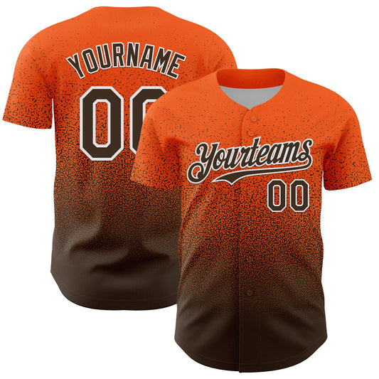 Custom Orange Brown-White Fade Fashion Speckle Authentic Baseball Jersey - Main View