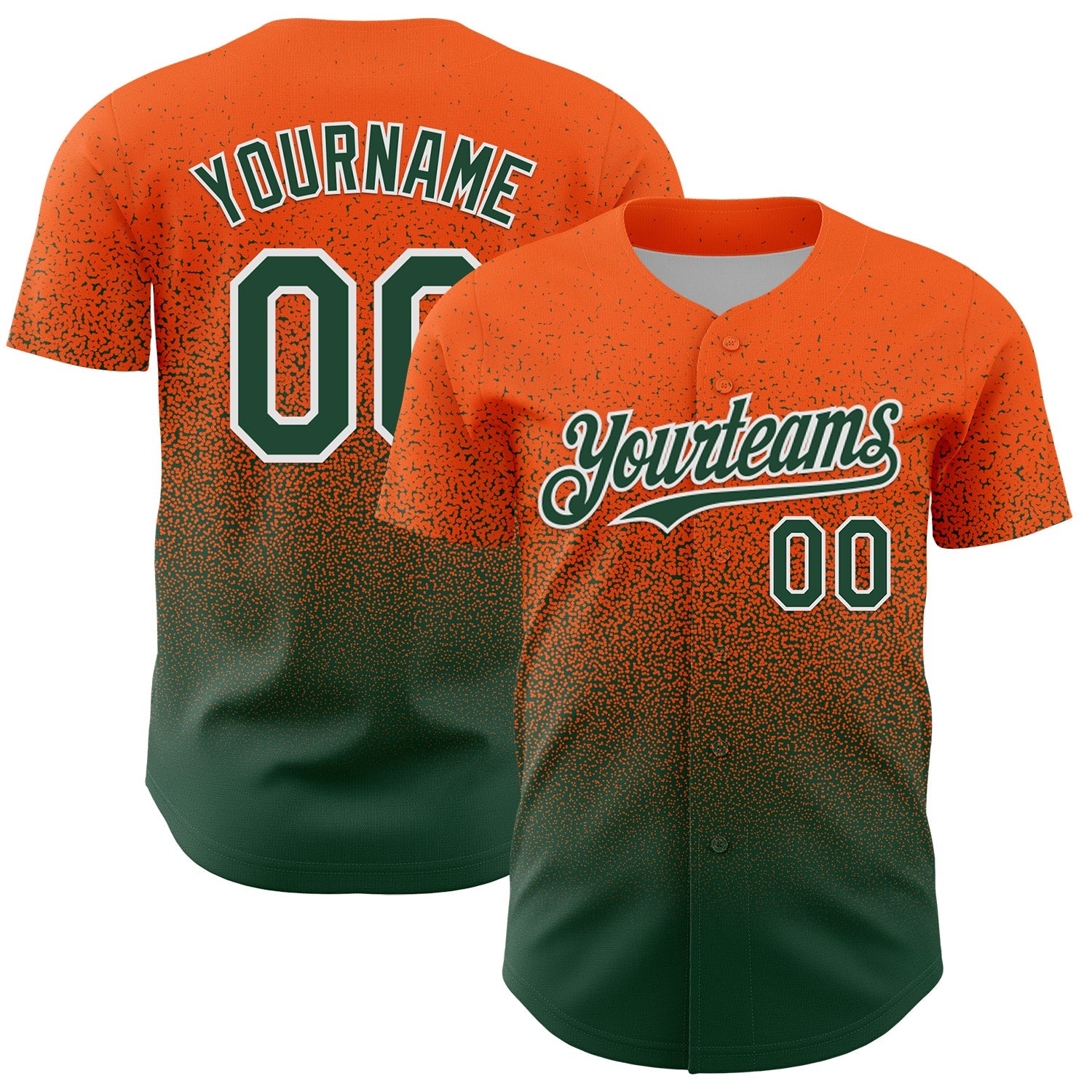 Custom Orange Green-White Fade Fashion Speckle Authentic Baseball Jersey - Main View