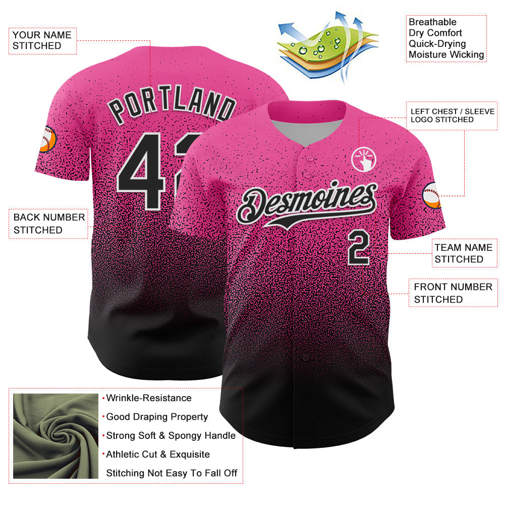 Custom Pink Black-White Fade Fashion Speckle Authentic Baseball Jersey view 3