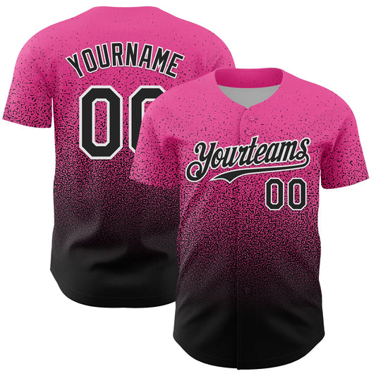 Custom Pink Black-White Fade Fashion Speckle Authentic Baseball Jersey - Main View