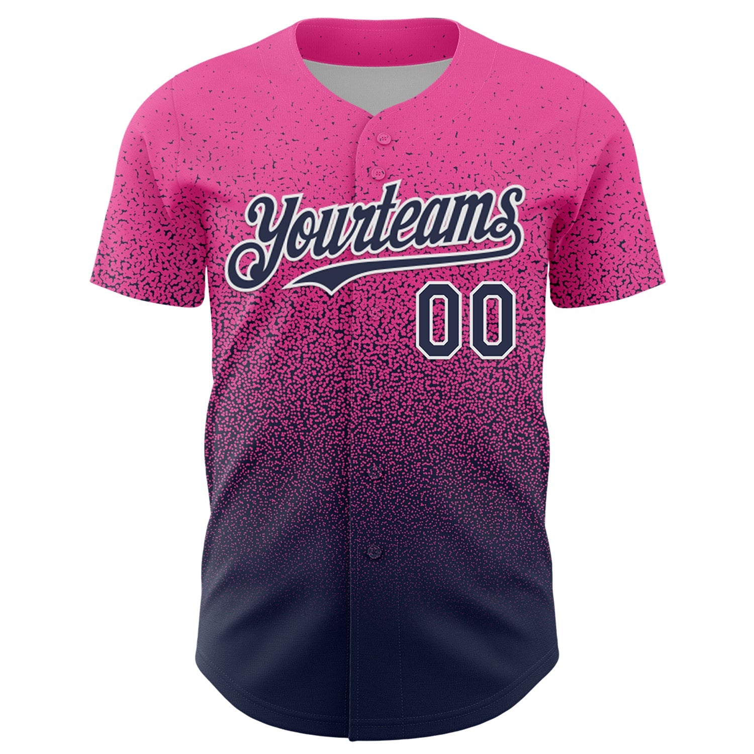 Custom Pink Navy-White Fade Fashion Speckle Authentic Baseball Jersey view 2