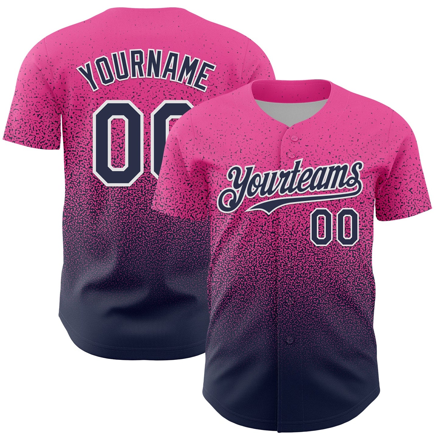 Custom Pink Navy-White Fade Fashion Speckle Authentic Baseball Jersey - Main View