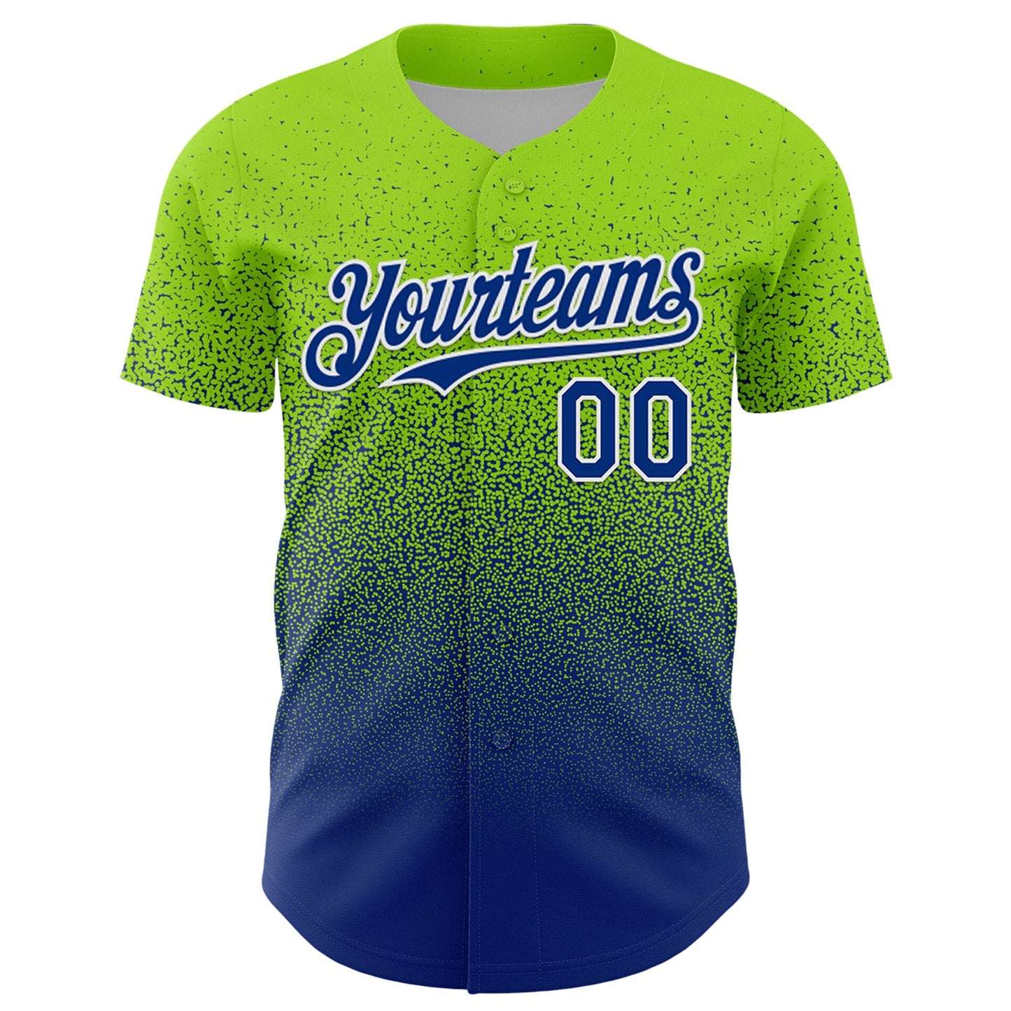 Custom Neon Green Royal-White Fade Fashion Speckle Authentic Baseball Jersey view 2