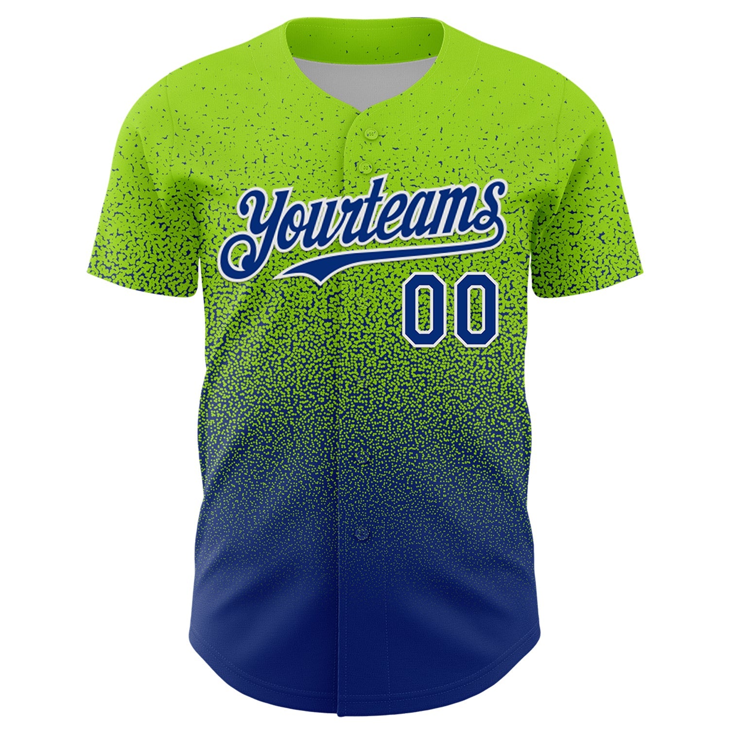 Custom Neon Green Royal-White Fade Fashion Speckle Authentic Baseball Jersey view 2