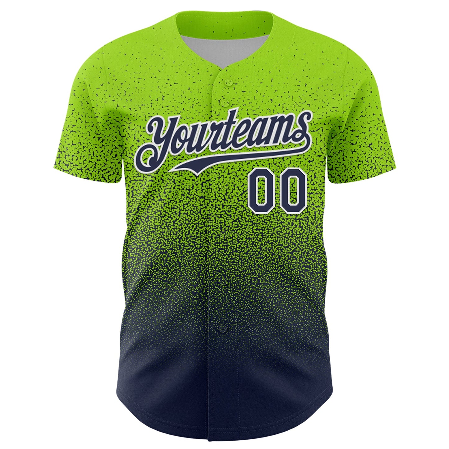 Custom Neon Green Navy-White Fade Fashion Speckle Authentic Baseball Jersey view 2